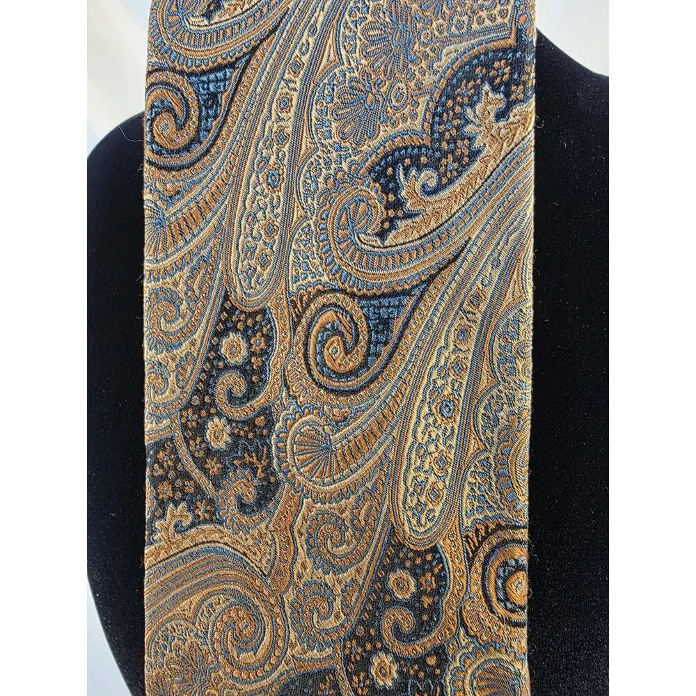 Bruno Piatelli Neck Tie From Roma Gold Blue Paisley Pattern 58.5